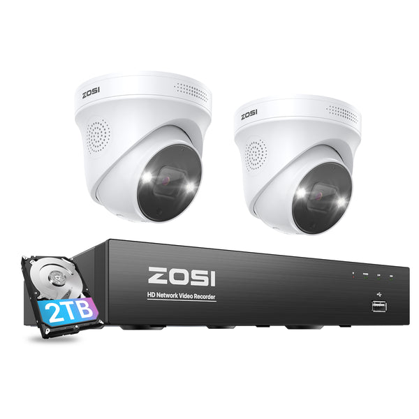 Zosi C225 4K 8 Channel Spotlight PoE Camera System + 2TB Hard Drive