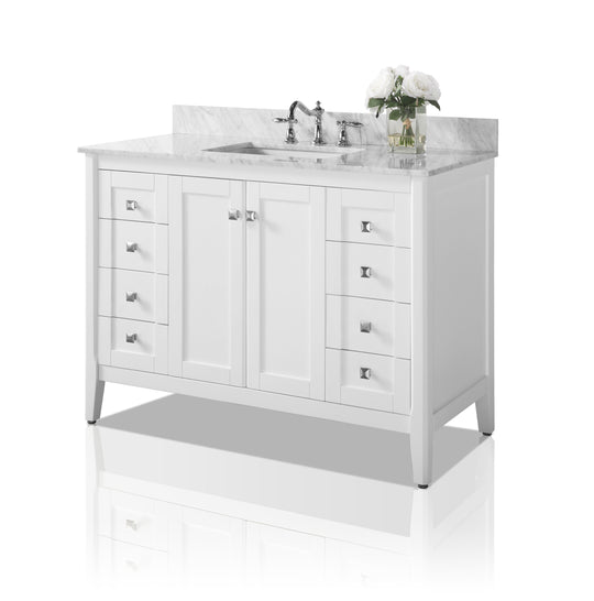 Ancerre Designs Shelton Bathroom Vanity With Sink And Carrara White Marble Top Cabinet Set