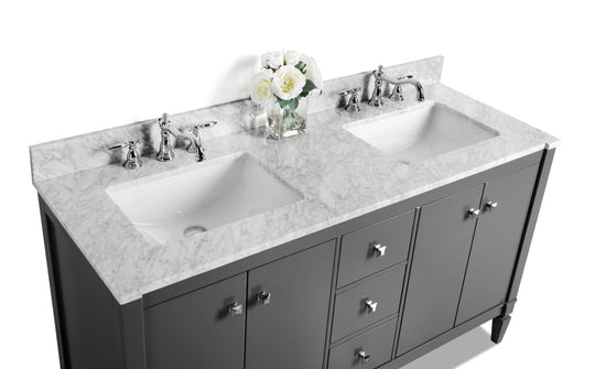 Ancerre Designs Kayleigh Bathroom Vanity With Sink And Carrara White Marble Top Cabinet Set