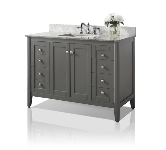 Ancerre Designs Shelton Bathroom Vanity With Sink And Carrara White Marble Top Cabinet Set