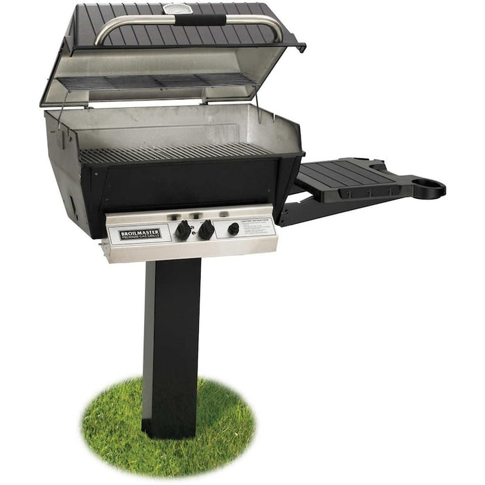 Broilmaster H3 Deluxe Natural Gas Grill On Black Cart With Black Drop Down Side Shelf