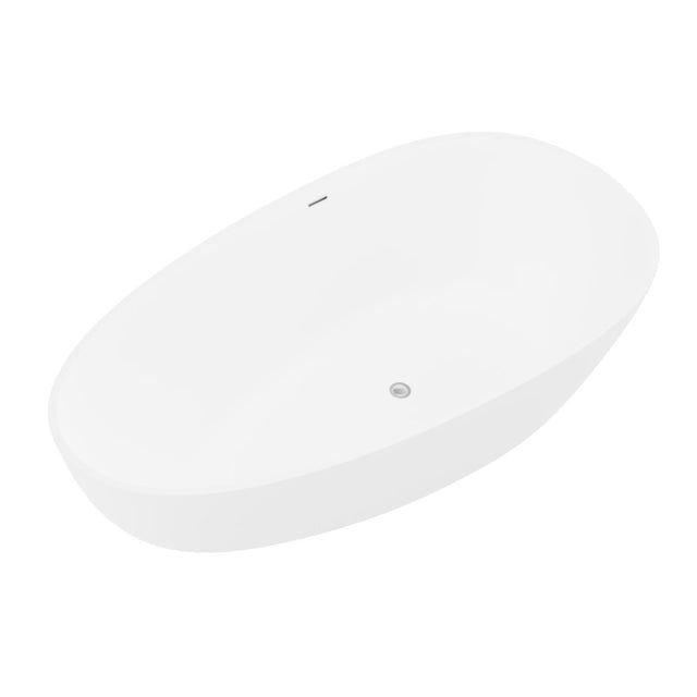 ANZZI Makot 5.6 ft. Man-Made Stone Center Drain Freestanding Bathtub in Matte White BS-S06