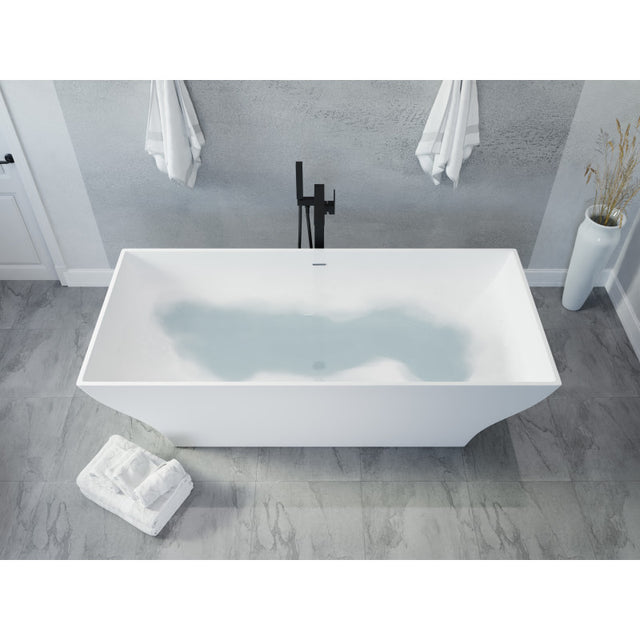 ANZZI Crema 5.9 ft. Solid Surface Center Drain Freestanding Bathtub FT-AZ509