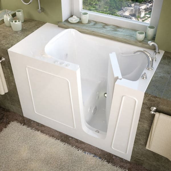 MediTub 26x53-inch Right Drain White Whirlpool Jetted Walk-In Bathtub