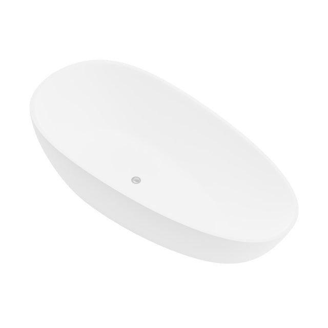 ANZZI Makot 5.6 ft. Man-Made Stone Center Drain Freestanding Bathtub in Matte White BS-S06