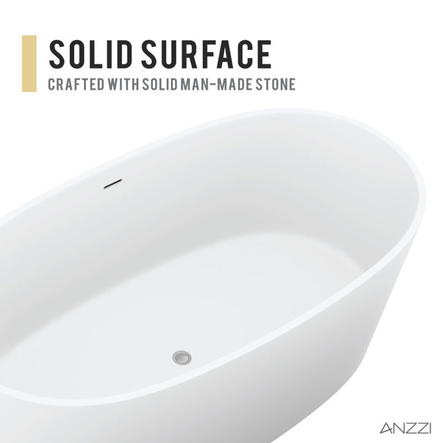 ANZZI Roccia 5.1 ft. Solid Surface Center Drain Freestanding Bathtub FT-AZ505