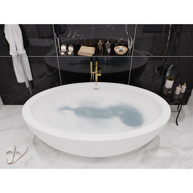 ANZZI Lusso 6.3 ft. Solid Surface Center Drain Freestanding Bathtub  FT-AZ504