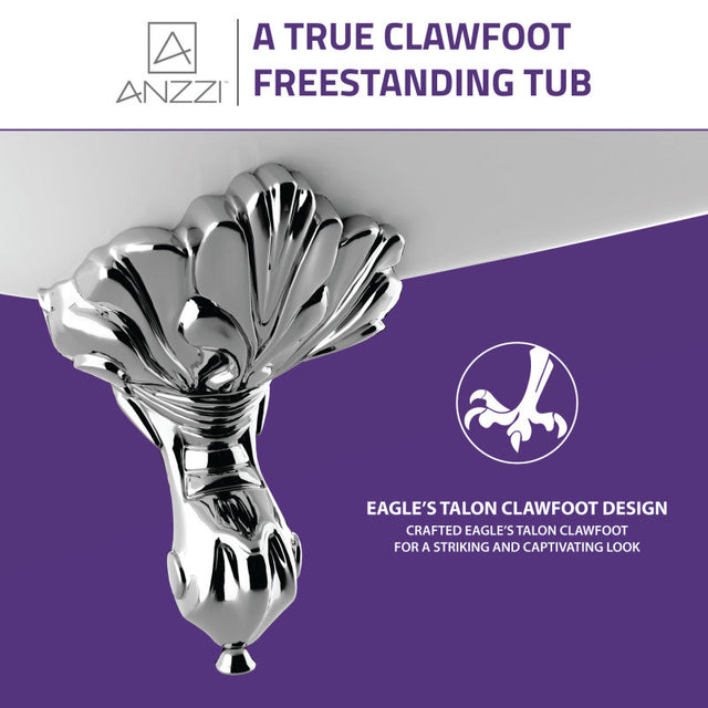 ANZZI 67.32” Diamante Slipper-Style Acrylic Claw Foot Tub FT-CF131FAFT-CH