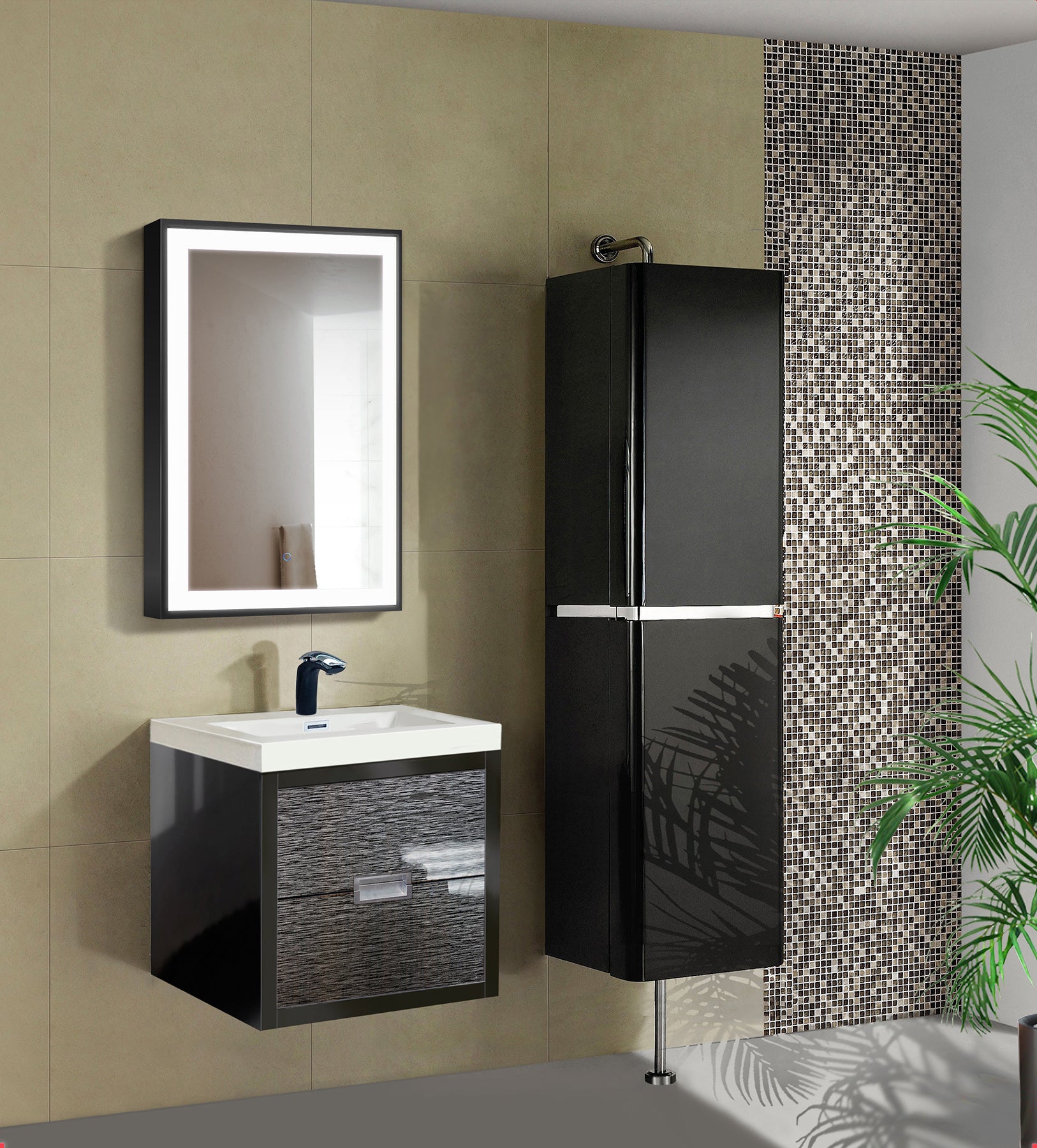 Krugg Soho 24″ X 36″ Black LED Bathroom Mirror SOHO2436B