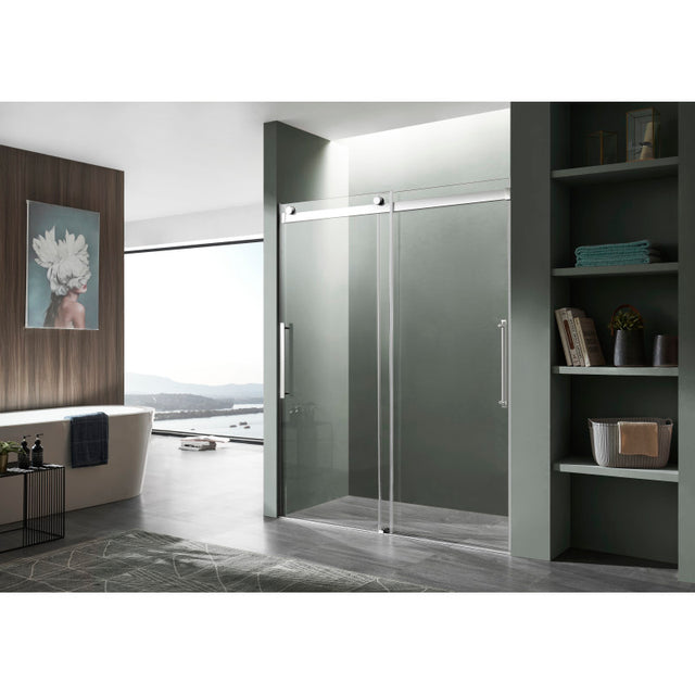 ANZZI Stellar Series 48 in. x 76 in. Frameless Sliding Shower Door with Handle  SD-FRLS05901MB