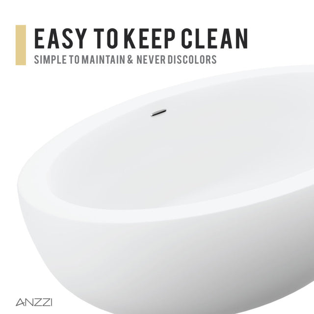 ANZZI Lusso 6.3 ft. Solid Surface Center Drain Freestanding Bathtub  FT-AZ504