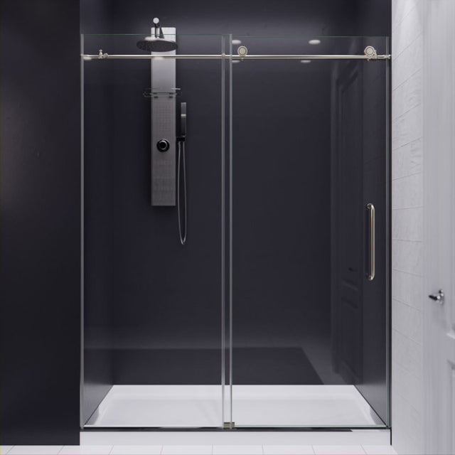 ANZZI Lone Series 60 in. by 76 in. Frameless Sliding Shower Door in Brushed Nickel with Handle  SDR-AZ8077-02BN