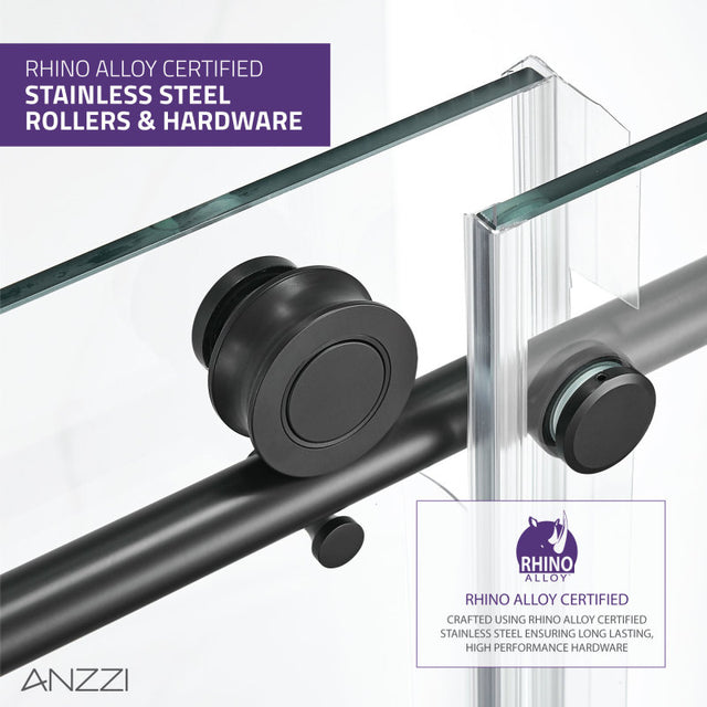 ANZZI Madam Series 48 in. by 76 in. Frameless Sliding Shower Door with Handle  SD-AZ13-01MB