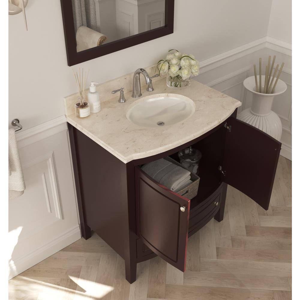 La Viva Estella 32 in. W x 22 in. D x 35 in. H Bathroom Vanity in Brown with Jerusalem Gold Marble Top