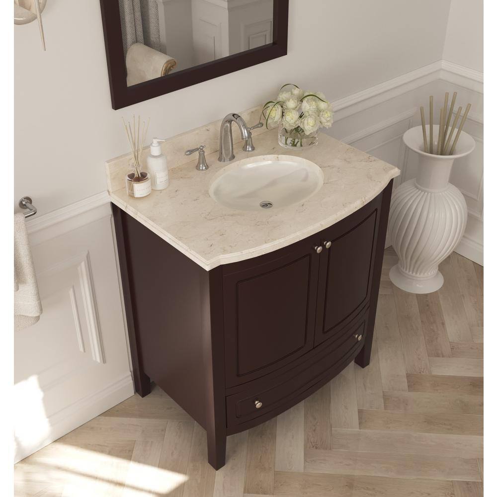 La Viva Estella 32 in. W x 22 in. D x 35 in. H Bathroom Vanity in Brown with Jerusalem Gold Marble Top