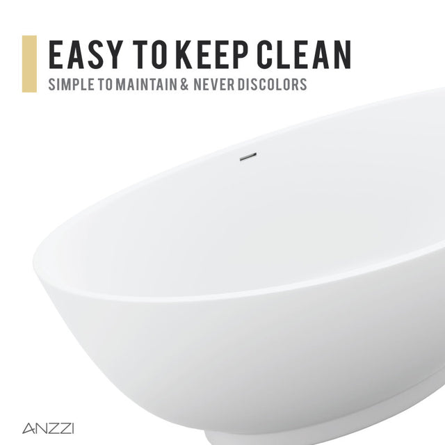 ANZZI Ala 6.2 ft. Solid Surface Center Drain Freestanding Bathtub FT-AZ508