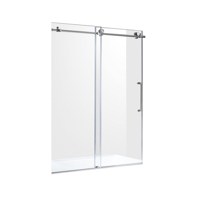 ANZZI Lone Series 60 in. by 76 in. Frameless Sliding Shower Door in Brushed Nickel with Handle  SDR-AZ8077-02BN