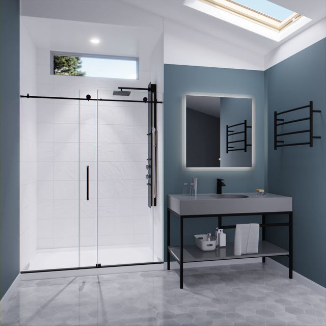 ANZZI Series 60 in. by 76 in. Frameless Sliding Shower Door in Matte Black with Handle SD-AZ8077-02MBR