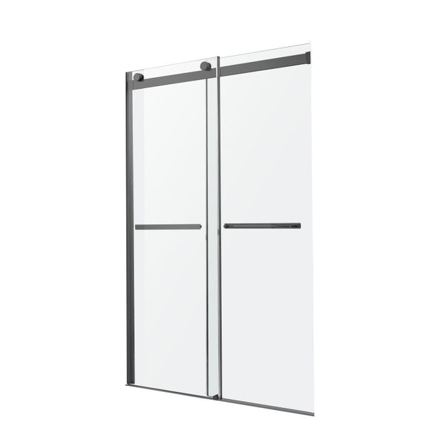 ANZZI Series 48 in. x 76 in. Frameless Sliding Shower Door with Horizontal Handle in Matte Black SD-FRLS05801MBR