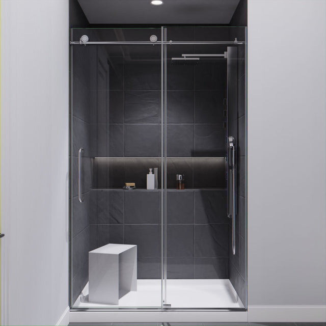 ANZZI Madam Series 48 in. by 76 in. Frameless Sliding Shower Door with Handle  SD-AZ13-01MB