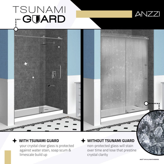 ANZZI Madam Series 60 in. by 76 in. Frameless Sliding Shower Door with Handle SD-AZ13-02MB