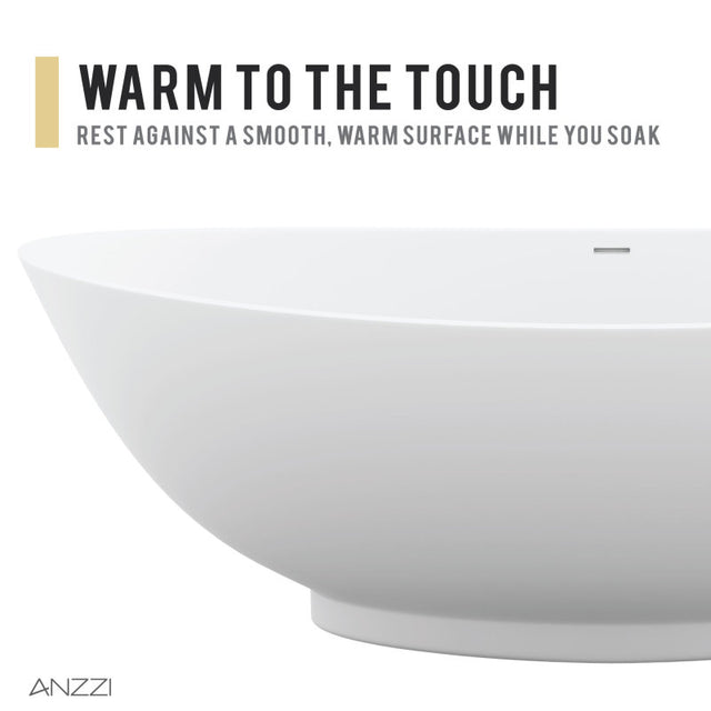 ANZZI Masoko 6.2 ft. Solid Surface Center Drain Freestanding Bathtub FT-AZ8420