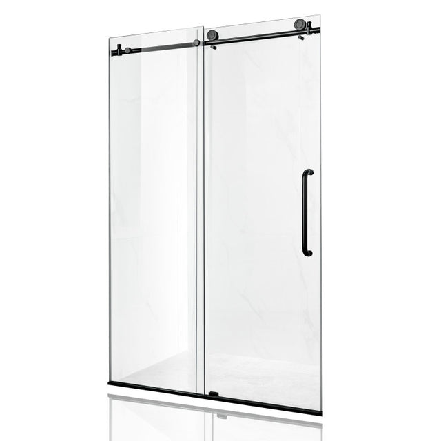 ANZZI Series 60 in. by 76 in. Frameless Sliding Shower Door in Matte Black with Handle SD-AZ8077-02MBR