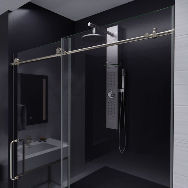 ANZZI Madam Series 60 in. by 76 in. Frameless Sliding Shower Door with Handle SD-AZ13-02MB