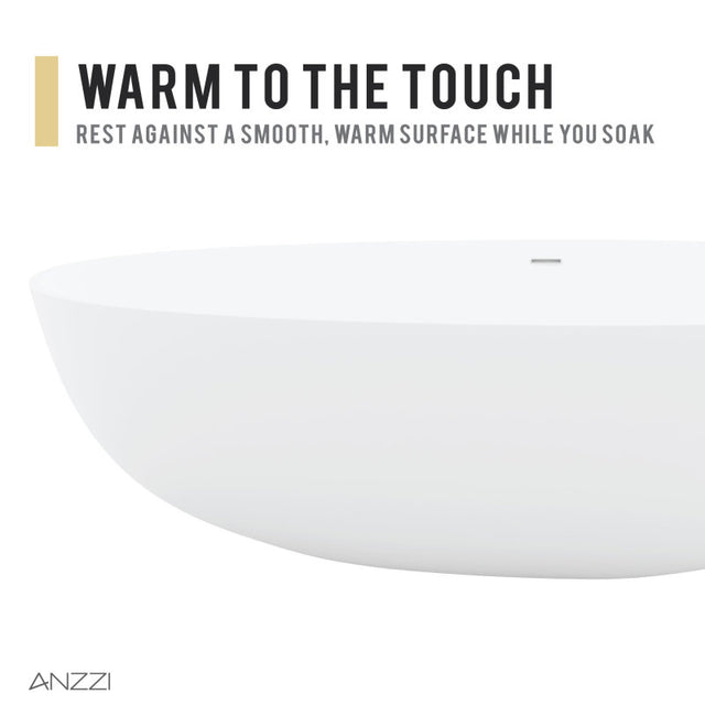 ANZZI Makot 5.6 ft. Man-Made Stone Center Drain Freestanding Bathtub in Matte White BS-S06