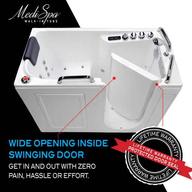 ANZZI 27 in. x 53 in. Left Drain Walk-In Whirlpool and Air Tub with Total Spa Suite in White  2753WILWD