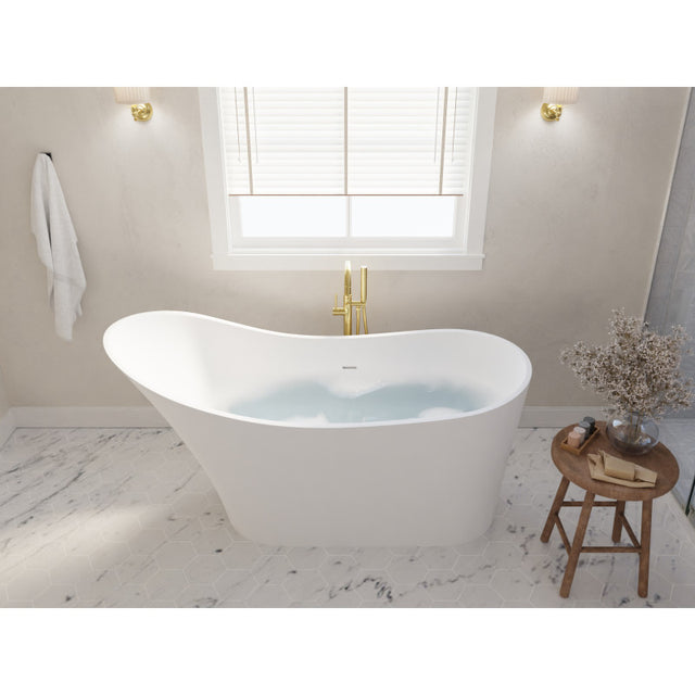 ANZZI Tuasavi 5.6 ft. Solid Surface Center Drain Freestanding Bathtub  FT-AZ8418