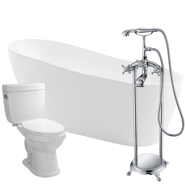 ANZZI Trend 67 in. Acrylic Flatbottom Non-Whirlpool Bathtub with Tugela Faucet and Talos 1.6 GPF Toilet FTAZ093-52C-65