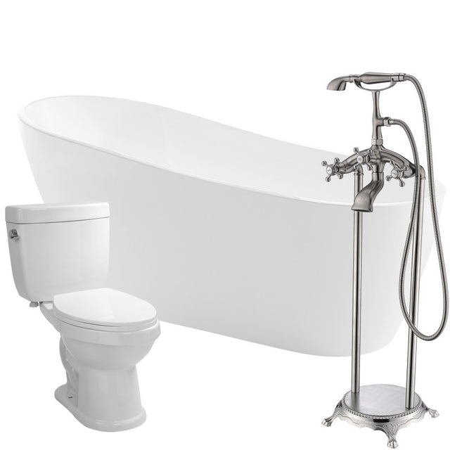 ANZZI Trend 67 in. Acrylic Flatbottom Non-Whirlpool Bathtub with Tugela Faucet and Talos 1.6 GPF Toilet  FTAZ093-52B-65