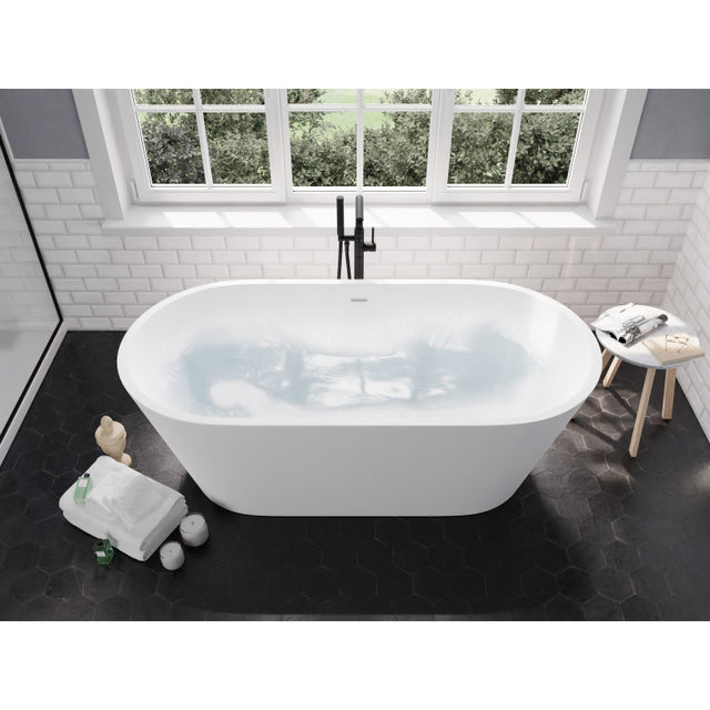 ANZZI Roccia 5.1 ft. Solid Surface Center Drain Freestanding Bathtub FT-AZ505