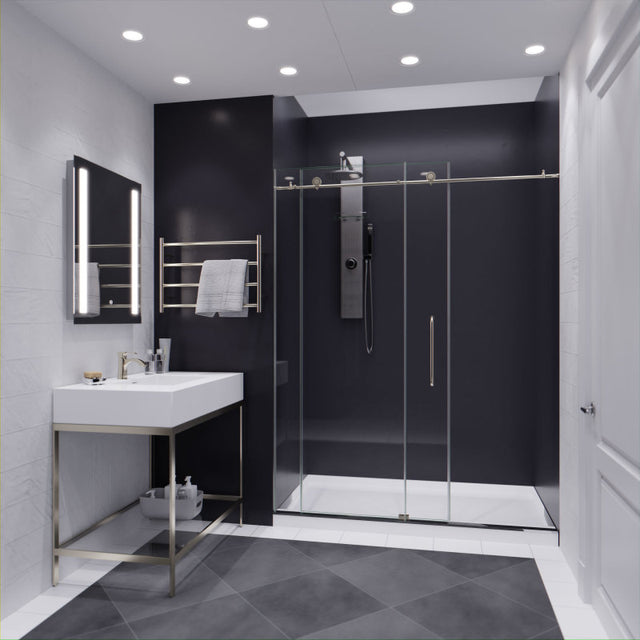 ANZZI Series 60 in. by 76 in. Frameless Sliding Shower Door in Brushed Nickel with Handle SD-AZ8077-02BNR