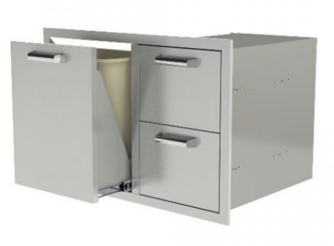 PCM 260 Series 32-Inch Double Drawer & Roll-Out Trash/Propane Bin On Right Combo - RO BBQ | BBQ-260-DDC-TR-R