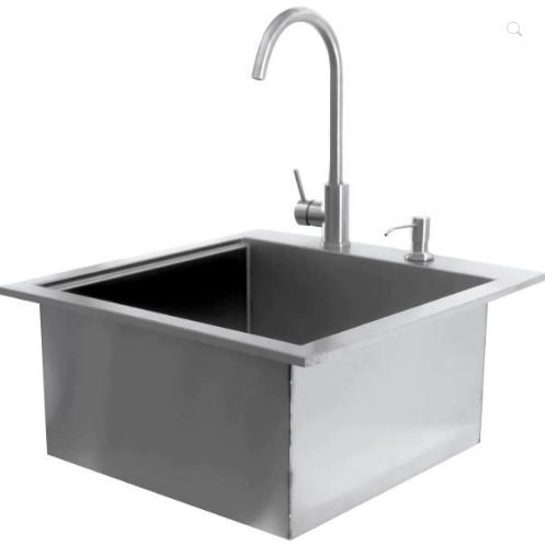 PCM 260 Series 21-Inch Outdoor Rated Drop-In Bar Sink With Hot/Cold Faucet - RO BBQ | BBQ-260-SINK-21