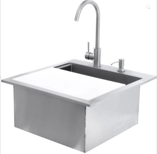 PCM 260 Series 21-Inch Outdoor Rated Drop-In Bar Sink With Hot/Cold Faucet - RO BBQ | BBQ-260-SINK-21