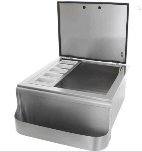 PCM 260 Series 25-Inch Slide-In Ice Bin Cooler With Speed Rail & Condiment Holder - RO BBQ | BBQ-260-SI