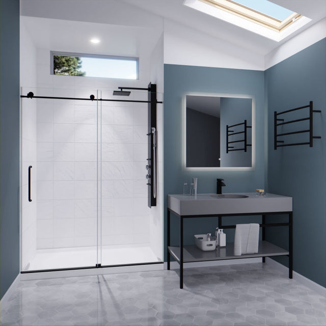 ANZZI Series 60 in. by 76 in. Frameless Sliding Shower Door in Matte Black with Handle SD-AZ8077-02MBR