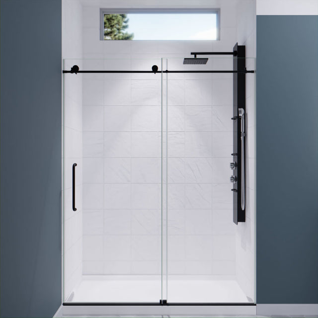 ANZZI Series 60 in. by 76 in. Frameless Sliding Shower Door in Matte Black with Handle SD-AZ8077-02MBR