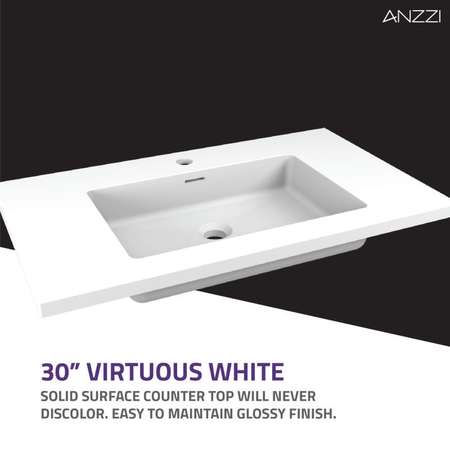 ANZZI Conques 30 in W x 20 in H x 18 in D Bath Vanity with Cultured Marble Vanity Top in White with White Basin VT-CT30-GY