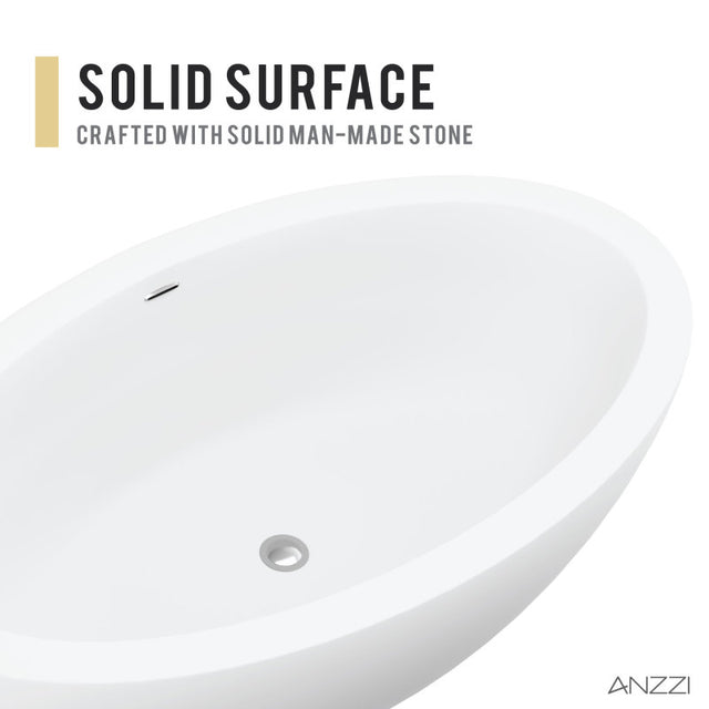 ANZZI Kekehun 6.3 ft. Solid Surface Center Drain Freestanding Bathtub FT-AZ8415