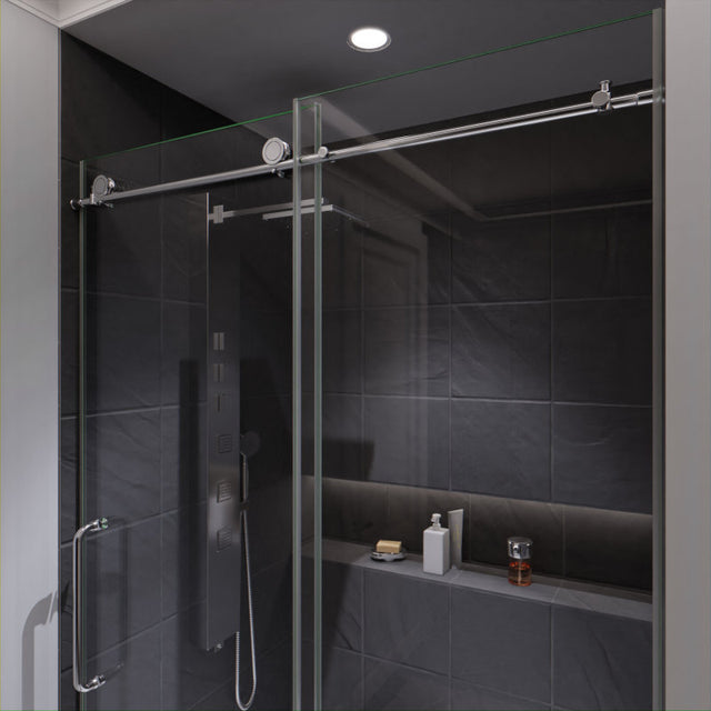 ANZZI Madam Series 48 in. by 76 in. Frameless Sliding Shower Door with Handle  SD-AZ13-01MB