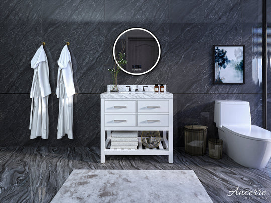 Ancerre Designs Elizabeth Bathroom Vanity With Sink And  Carrara White Marble Top Cabinet Set