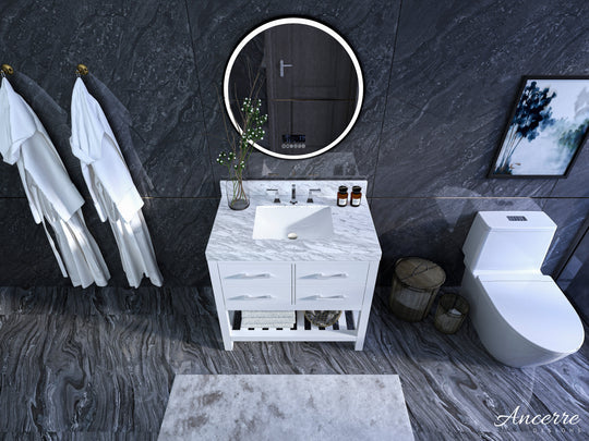 Ancerre Designs Elizabeth Bathroom Vanity With Sink And  Carrara White Marble Top Cabinet Set