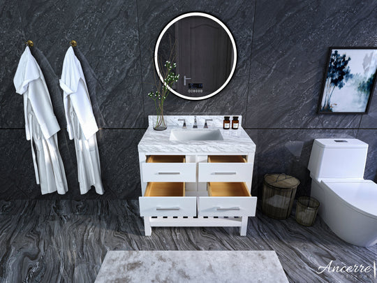 Ancerre Designs Elizabeth Bathroom Vanity With Sink And  Carrara White Marble Top Cabinet Set