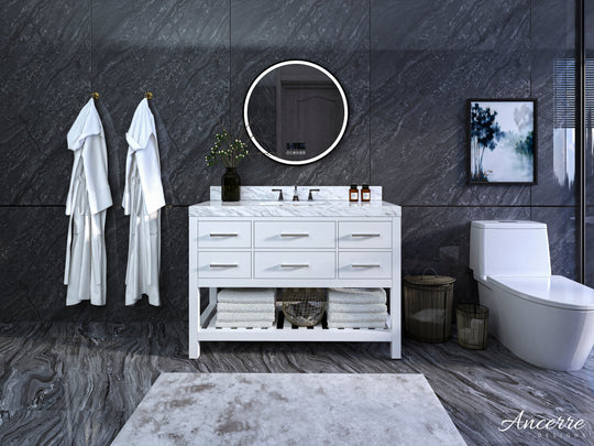 Ancerre Designs Elizabeth Bathroom Vanity With Sink And  Carrara White Marble Top Cabinet Set