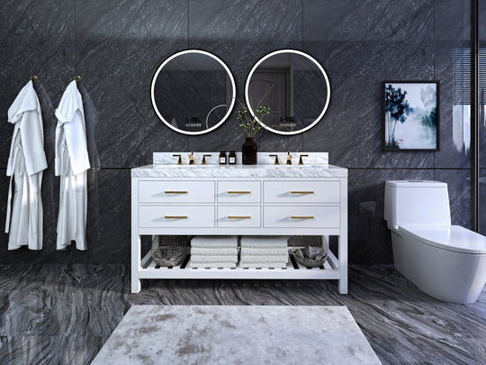 Ancerre Designs Elizabeth Bathroom Vanity With Sink And  Carrara White Marble Top Cabinet Set