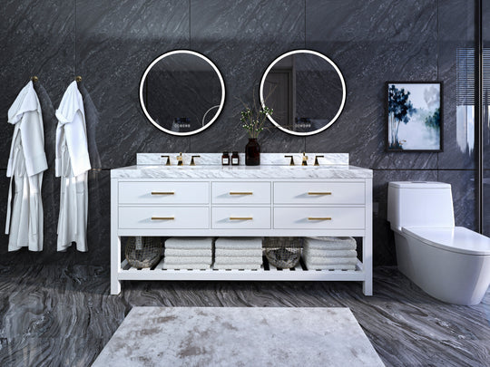 Ancerre Designs Elizabeth Bathroom Vanity With Sink And  Carrara White Marble Top Cabinet Set